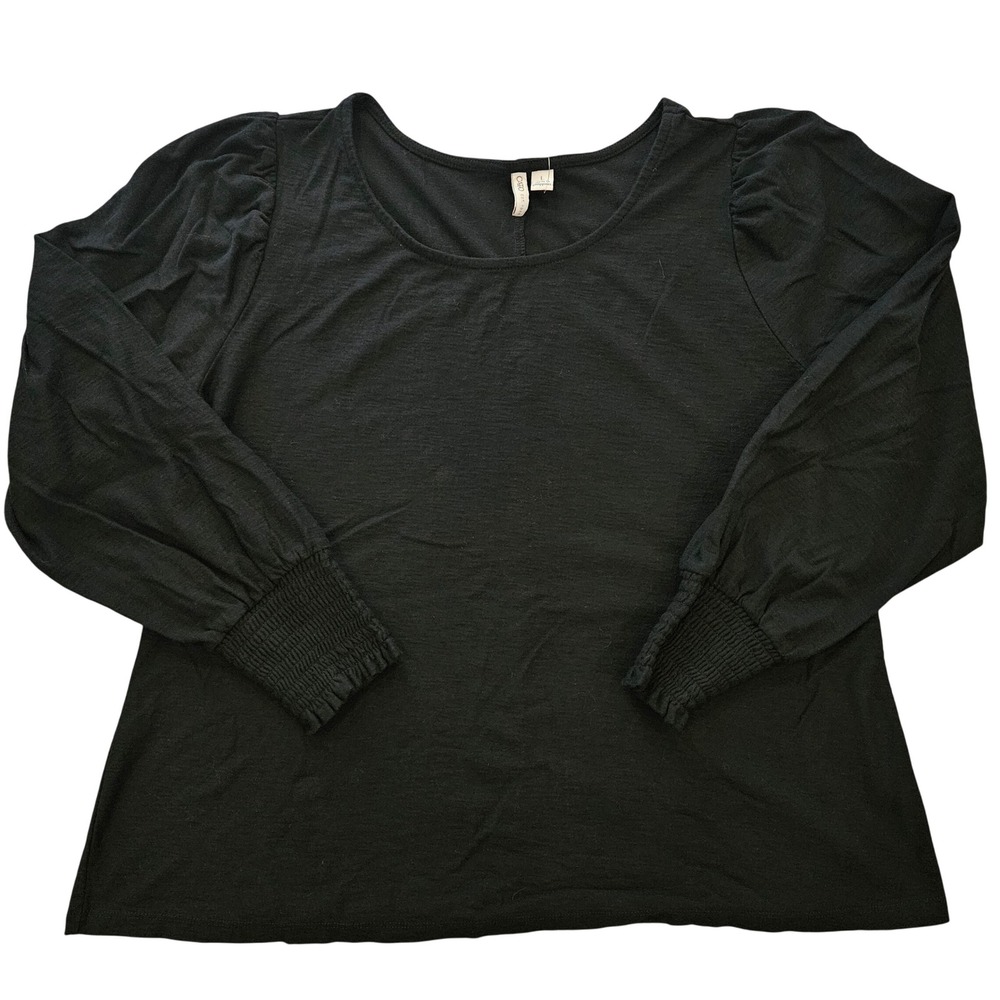 Cato Womens Black Long Sleeve Scoop Neck Smocked Cuff Blouse Top Large